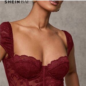 SHEIN burgundy Lace Bodysuit